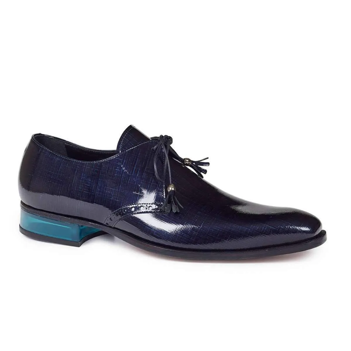 Mauri Designer Shoes 4801 Mens Designer Shoes Mantegna Blue Canapa Patent Leather Oxfords Art (MA4641)