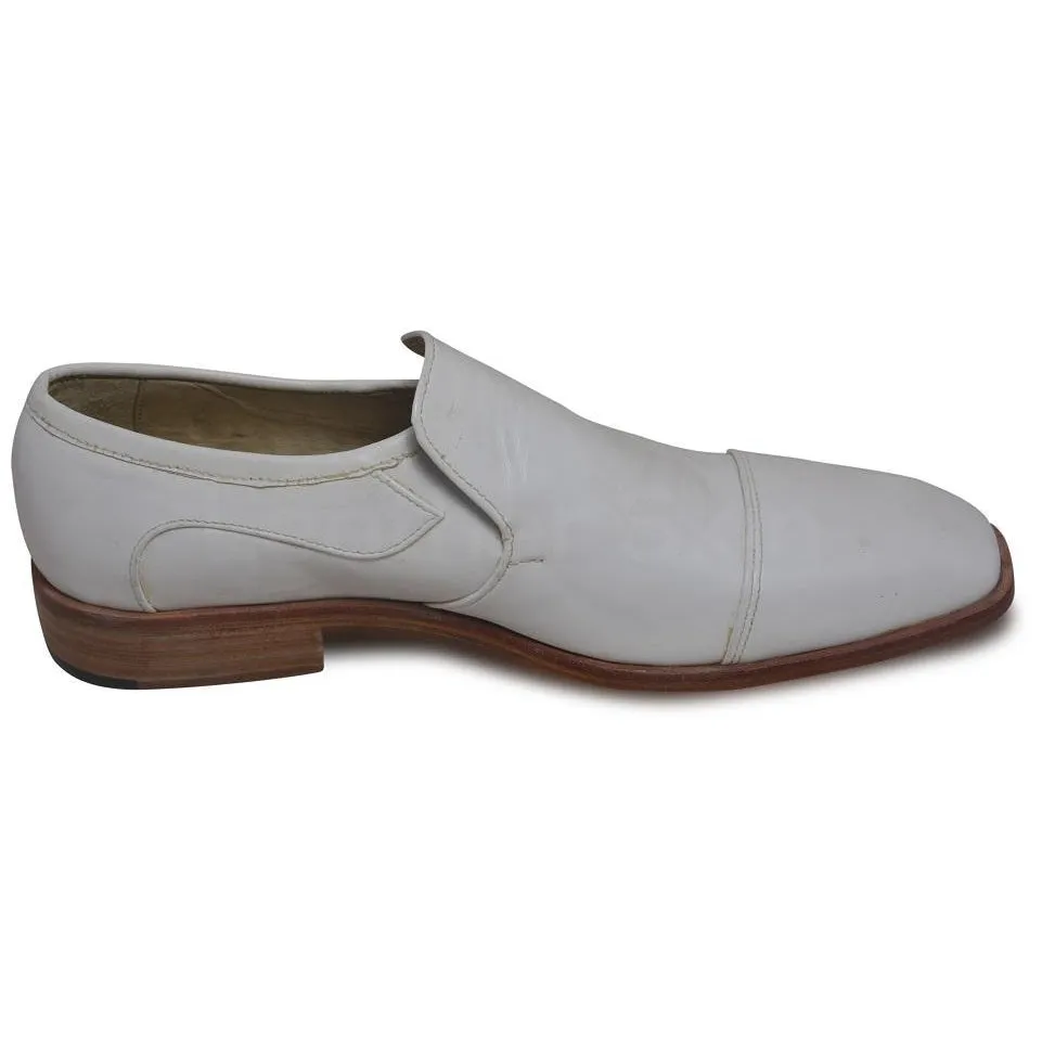 Men White Slip-On Genuine Leather Shoes with Capped Toe