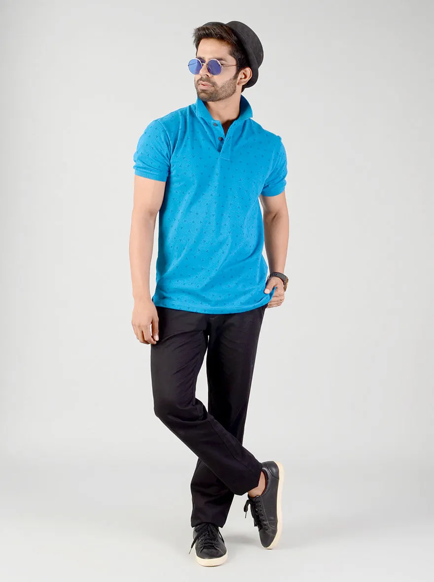 Methyl Blue Printed Slim Fit Polo T-shirt | Greenfibre