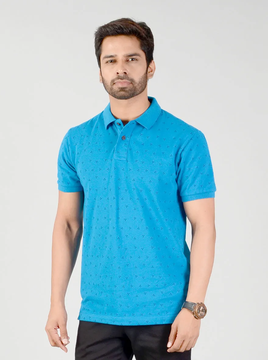 Methyl Blue Printed Slim Fit Polo T-shirt | Greenfibre