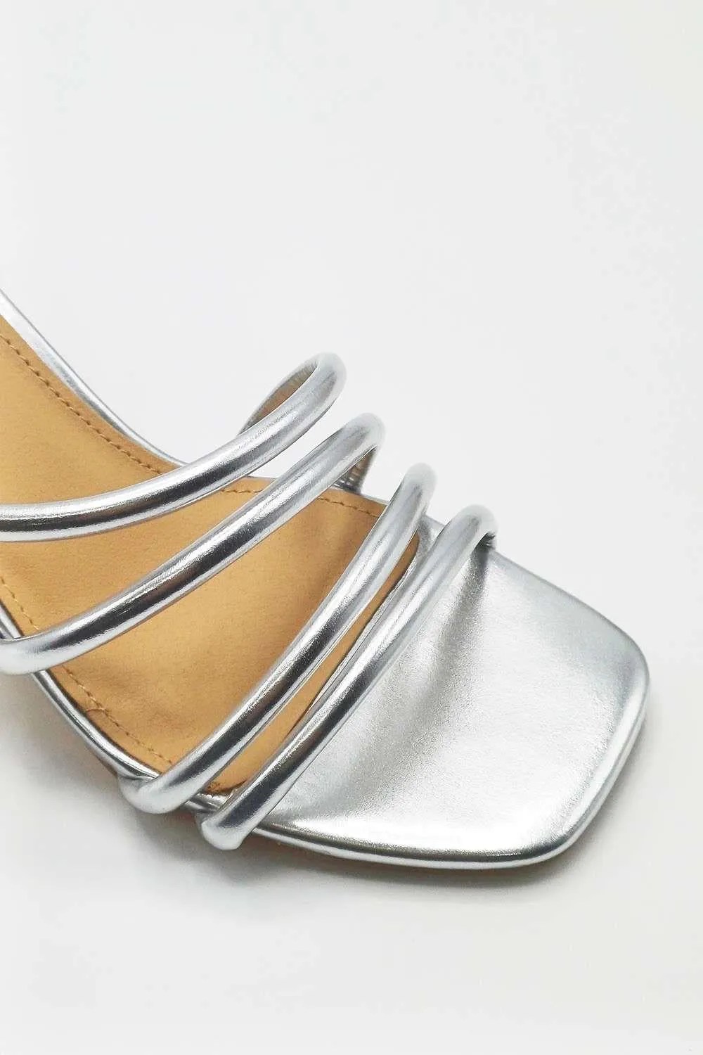 Milena Square Toe Strappy Block Heel Sandals in Silver