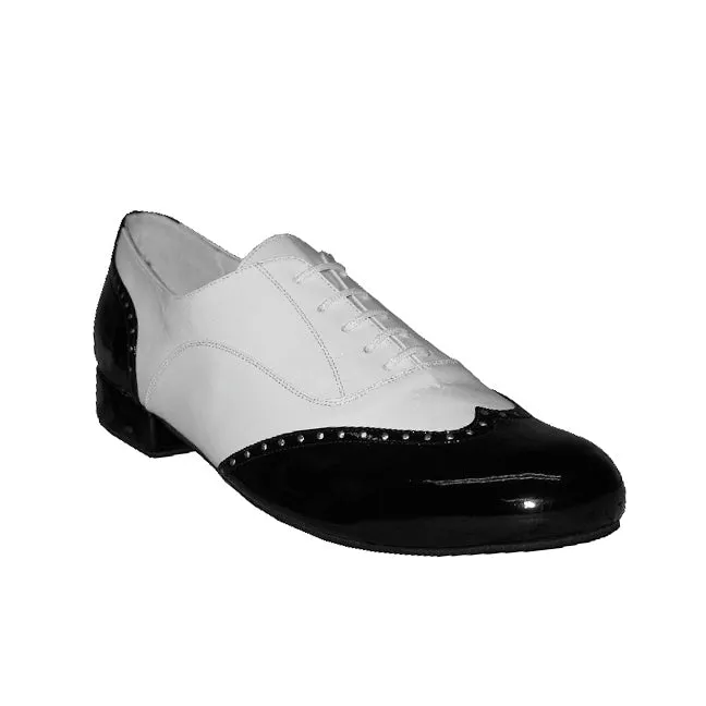 Moda Lanzo: KingPin Spatz: Black Patent & White Leather | 1.0" Standard | MED