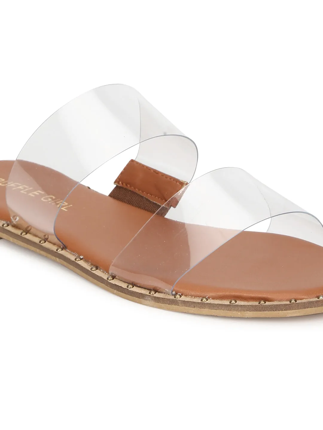 Nude PU Clear Strap Slip Ons