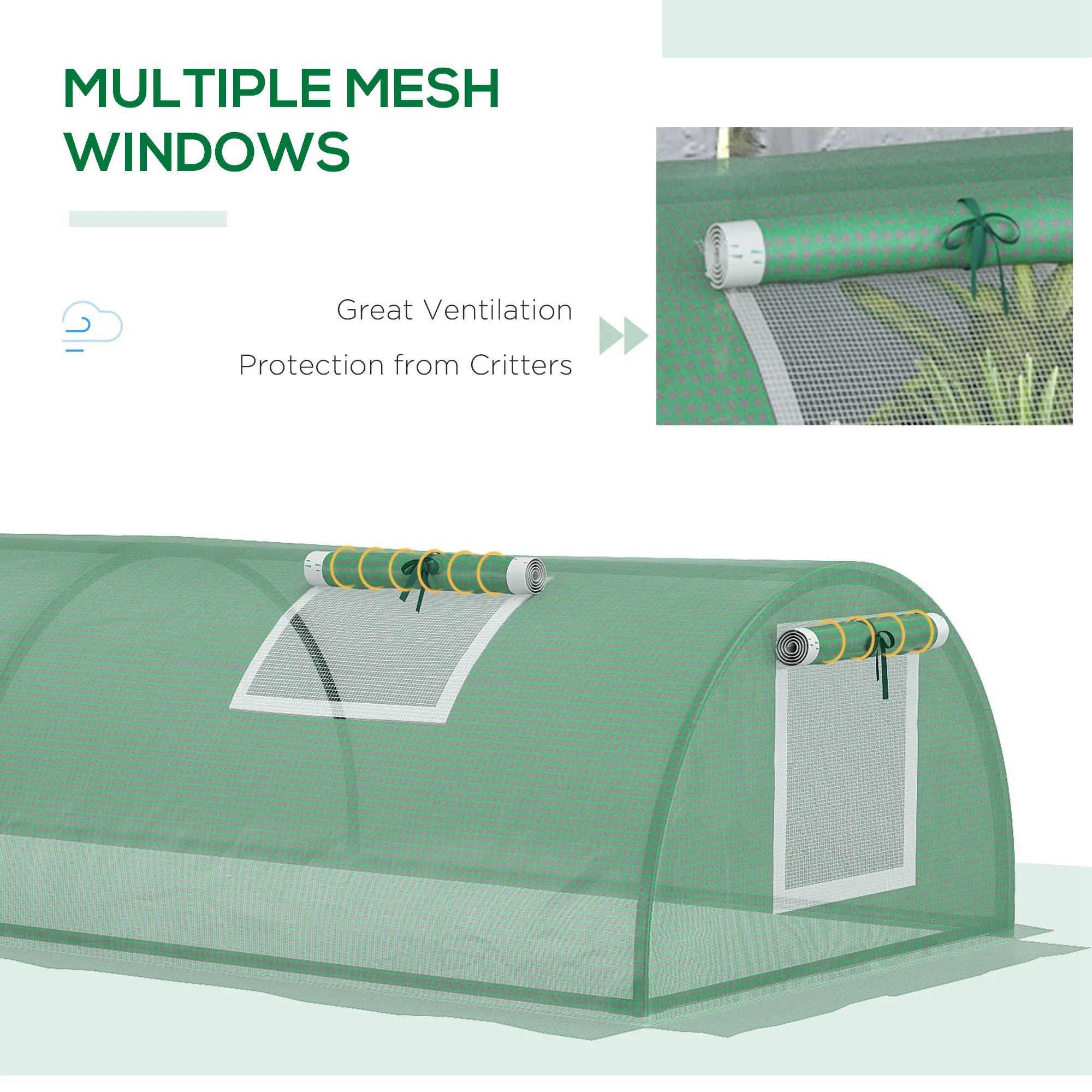 Outsunny PE Mini Greenhouse, 3 M Portable Tunnel Green House w/ 5 Mesh Windows