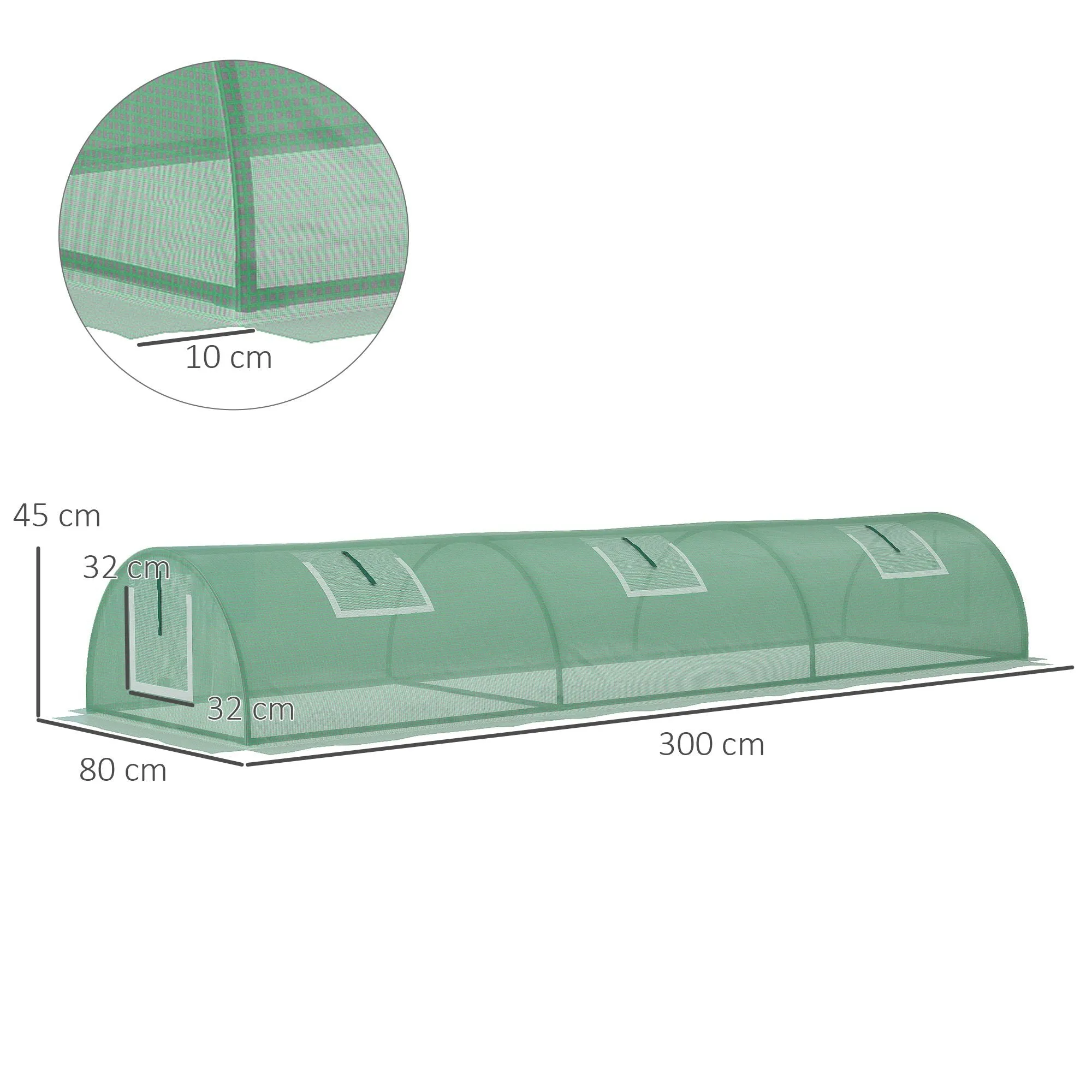 Outsunny PE Mini Greenhouse, 3 M Portable Tunnel Green House w/ 5 Mesh Windows