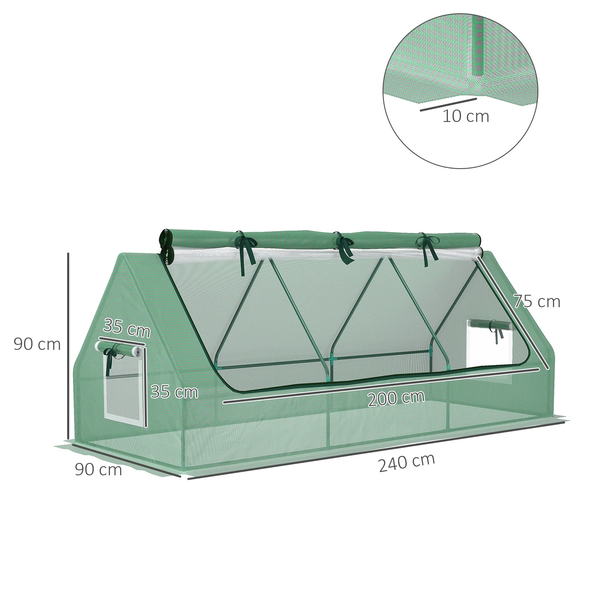 Outsunny Portable Small Polytunnel with Mesh Windows, 240x90x90cm