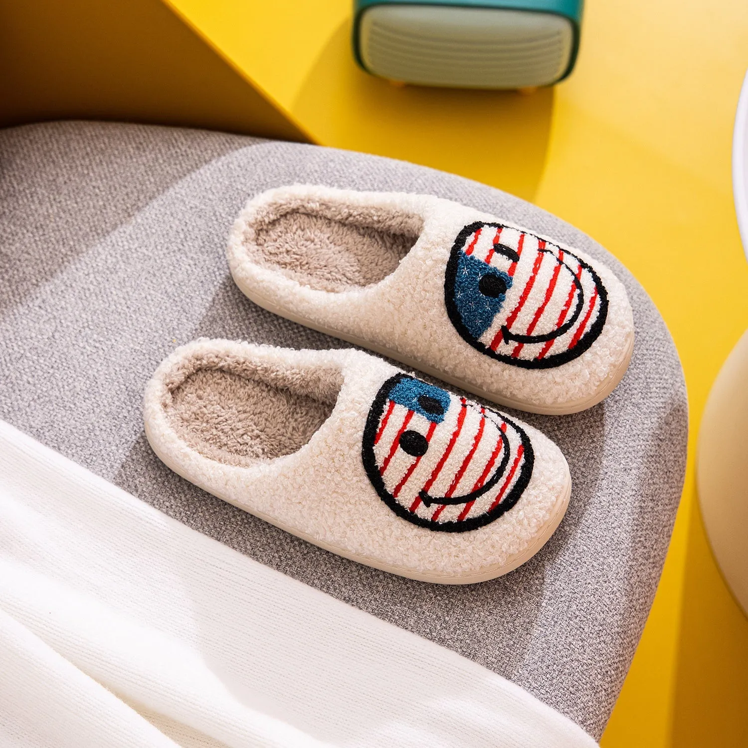 Patriotic Smiley Face Slippers