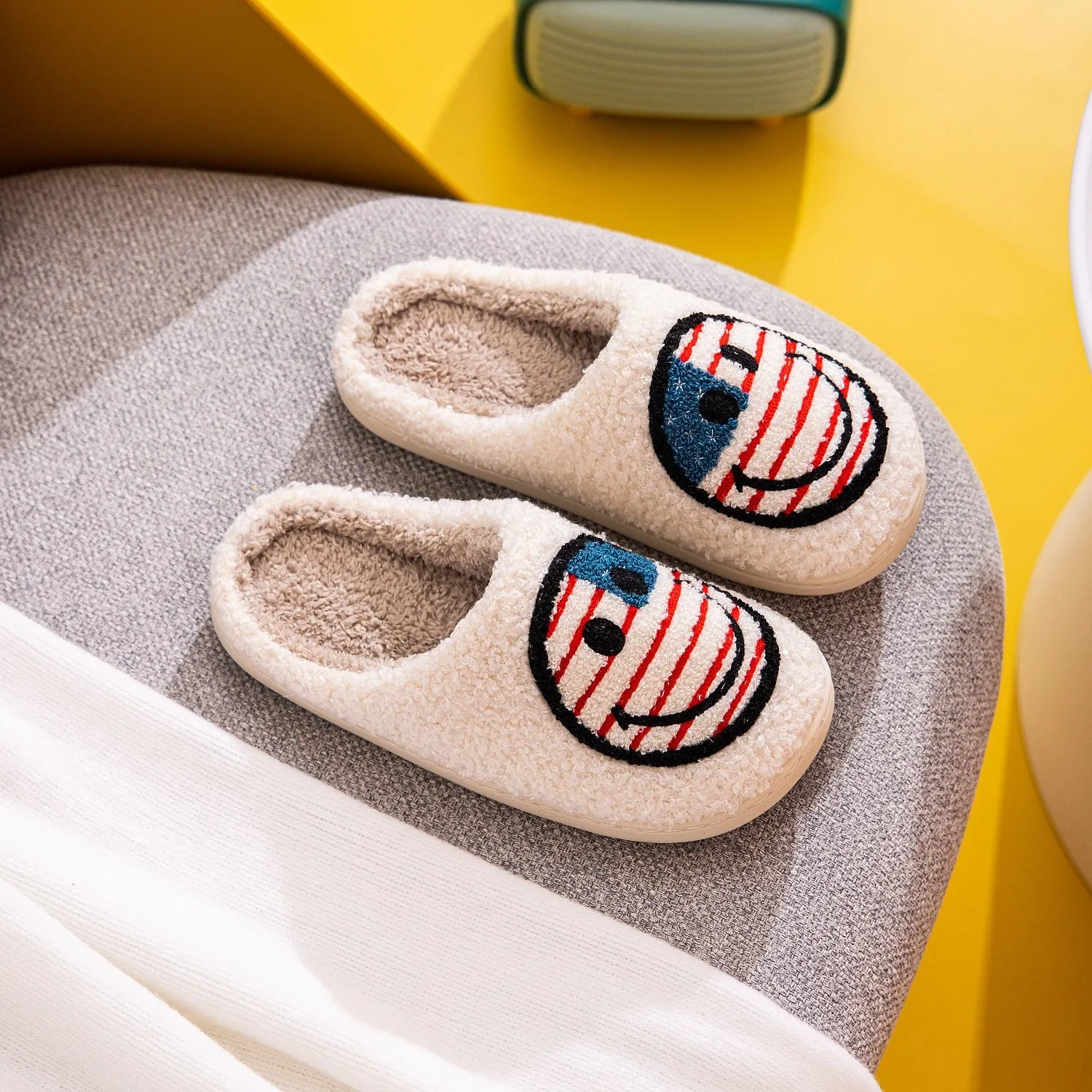 Patriotic Smiley Face Slippers