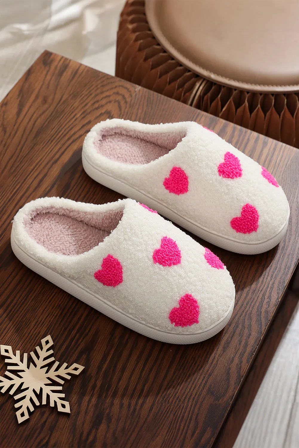 Pink Heart Valentines Fuzzy Slippers (Ships in 2-3 Weeks)