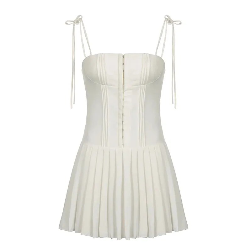 Pleated Buckle & Lace-up Straps Corset Dress