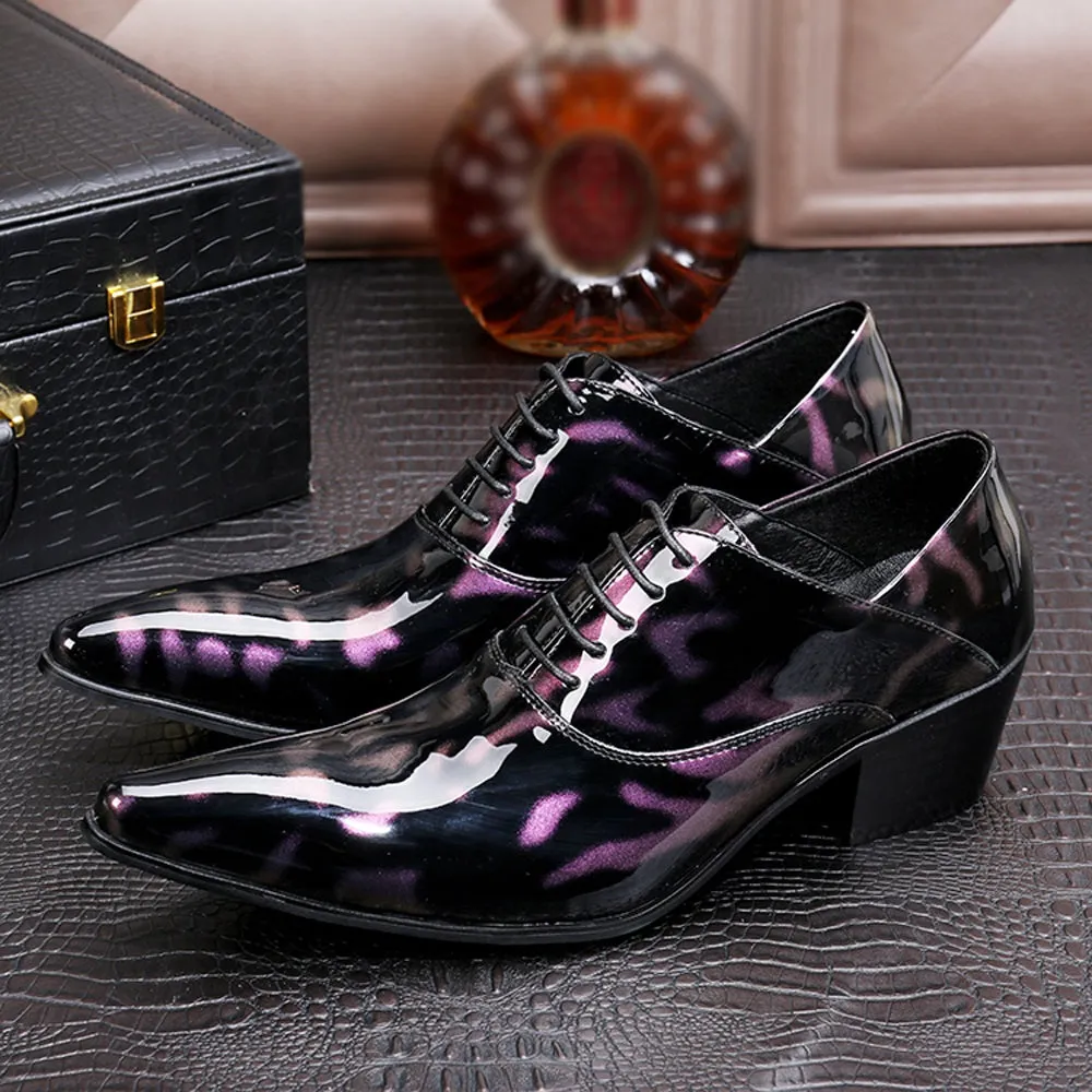 Pointed Patent Lace up 5cm Heel Men Oxfords