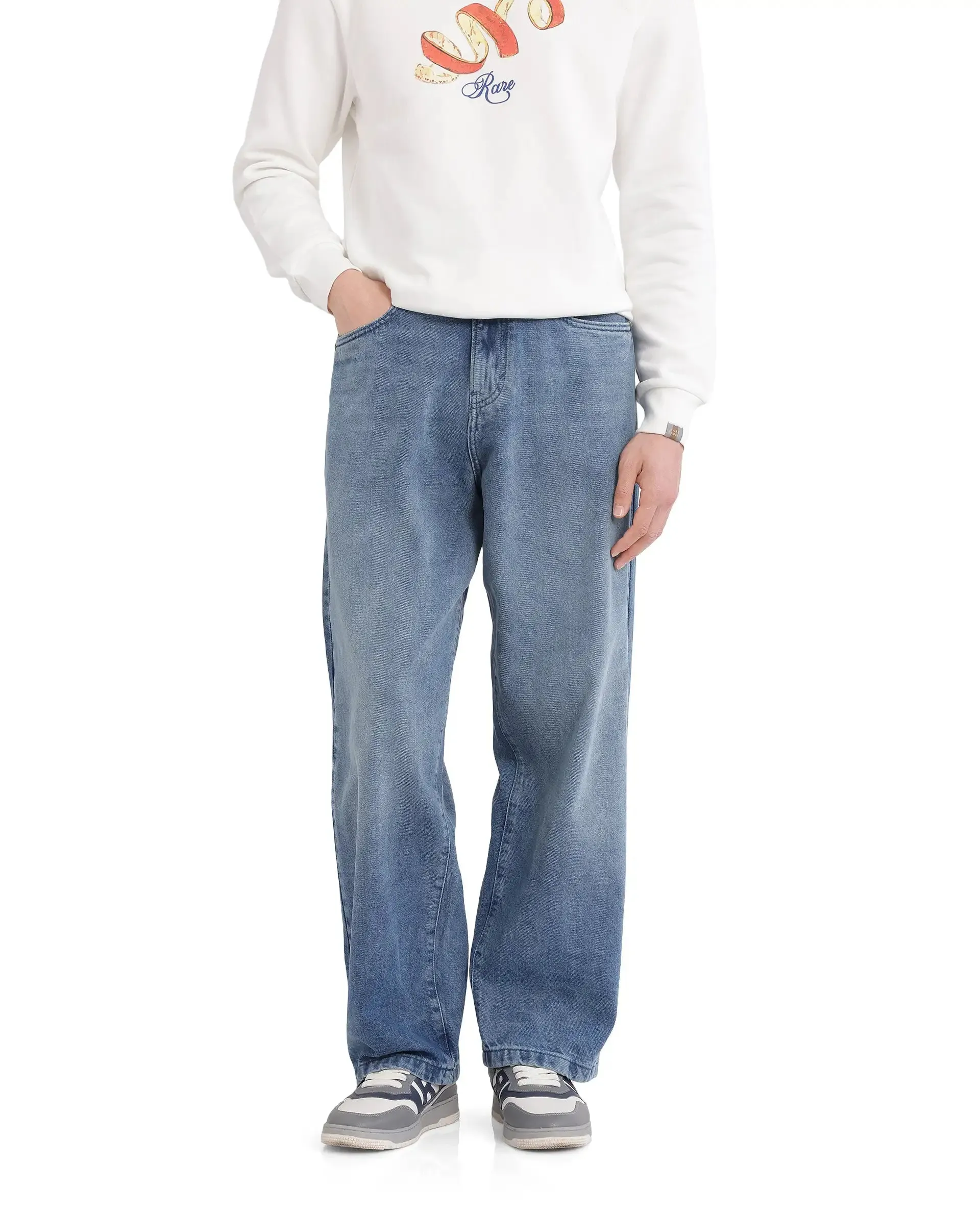 Rare Rabbit Men Bron Blue Plain Jeans