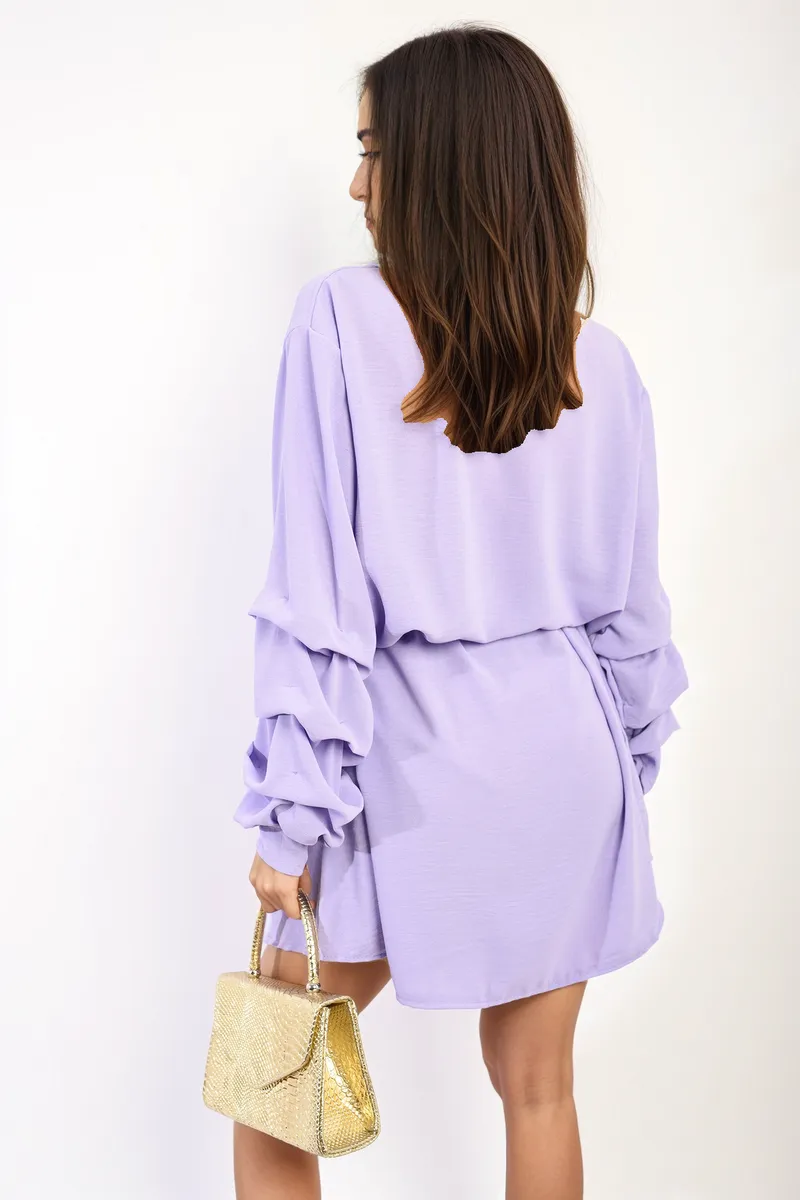 Ruffle Sleeve Pocket Button Front Blouse Dress