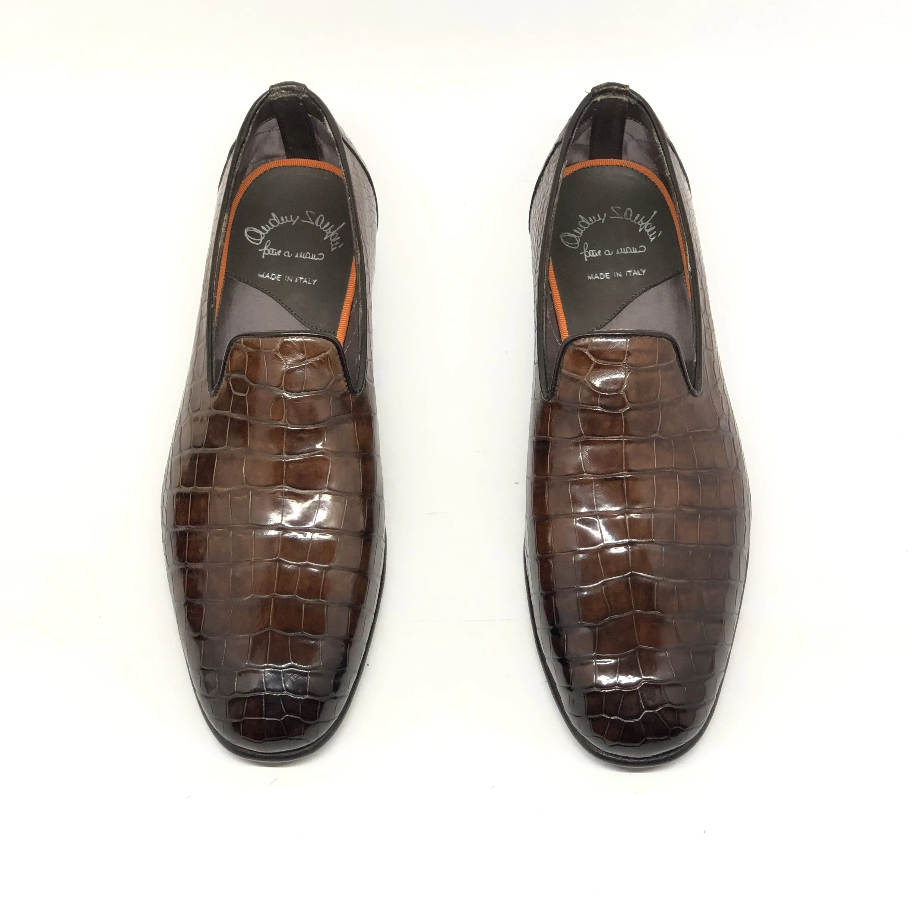 Santoni Limited Edition Brown Crocodile Leather Men's Shoes