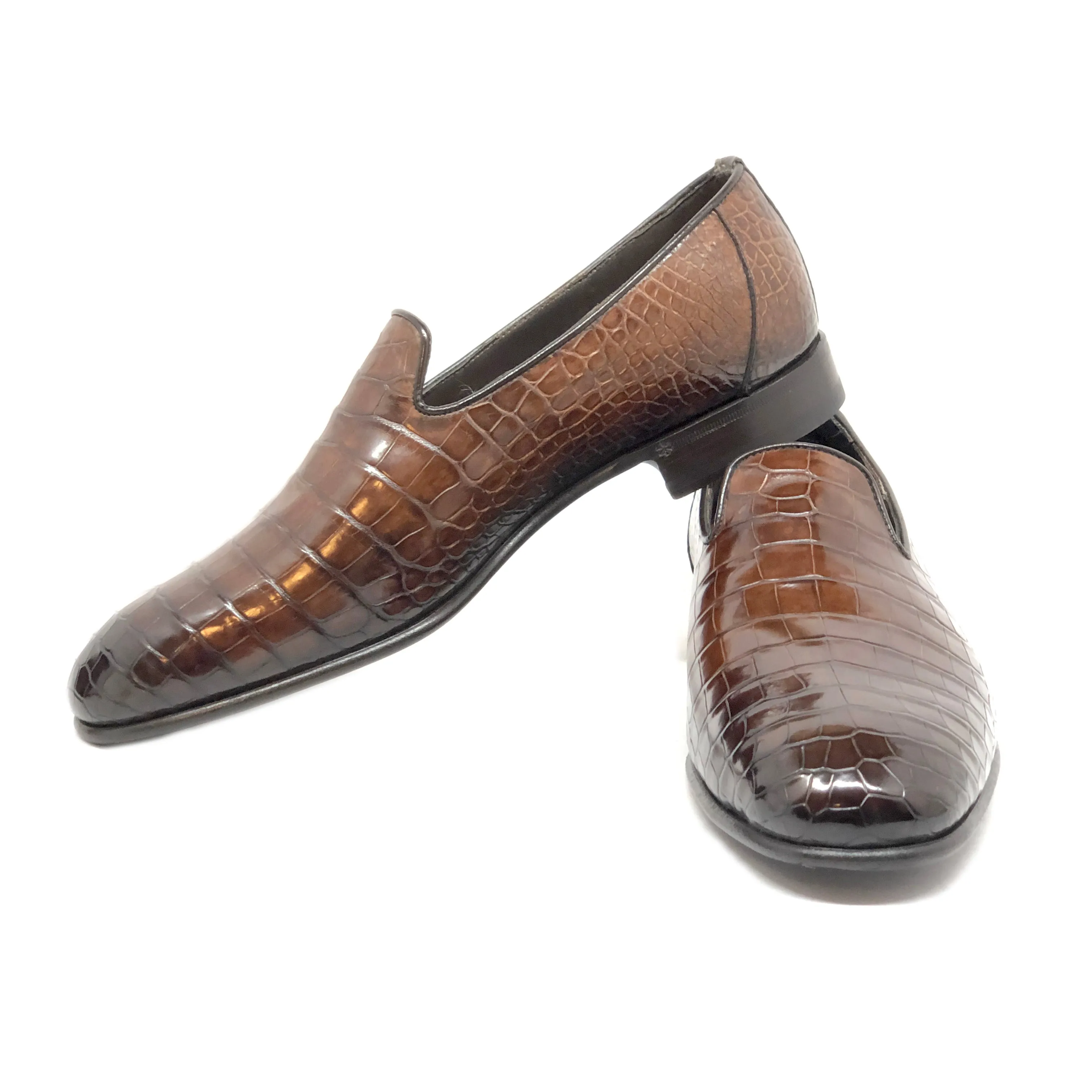 Santoni Limited Edition Brown Crocodile Leather Men's Shoes