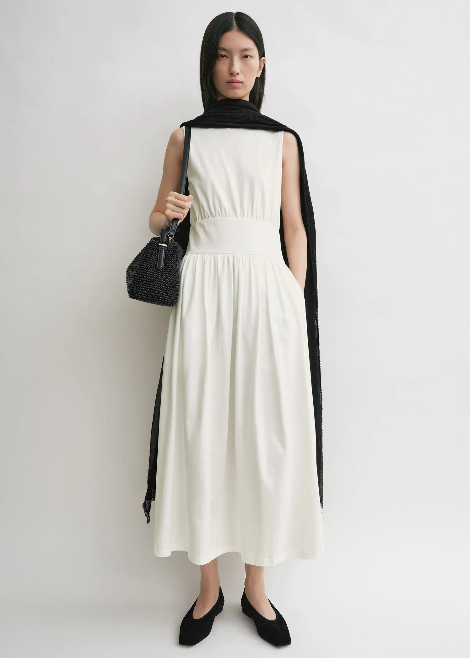 Sleeveless cotton tee dress off white