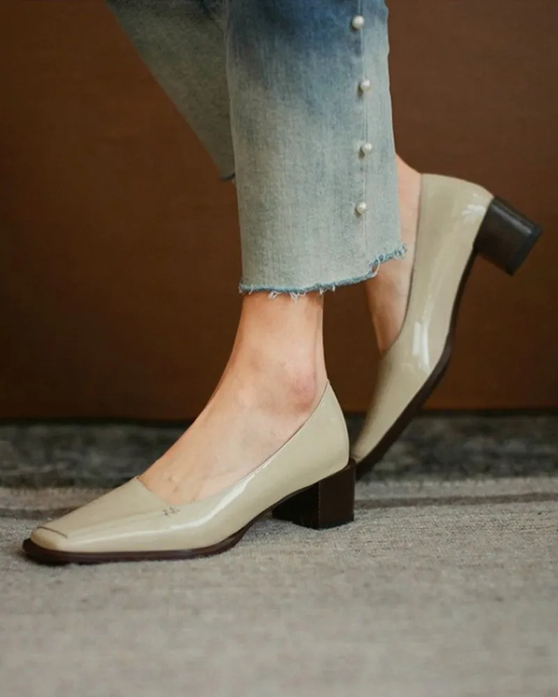 Square Toe Casual Slide Chunky Heels