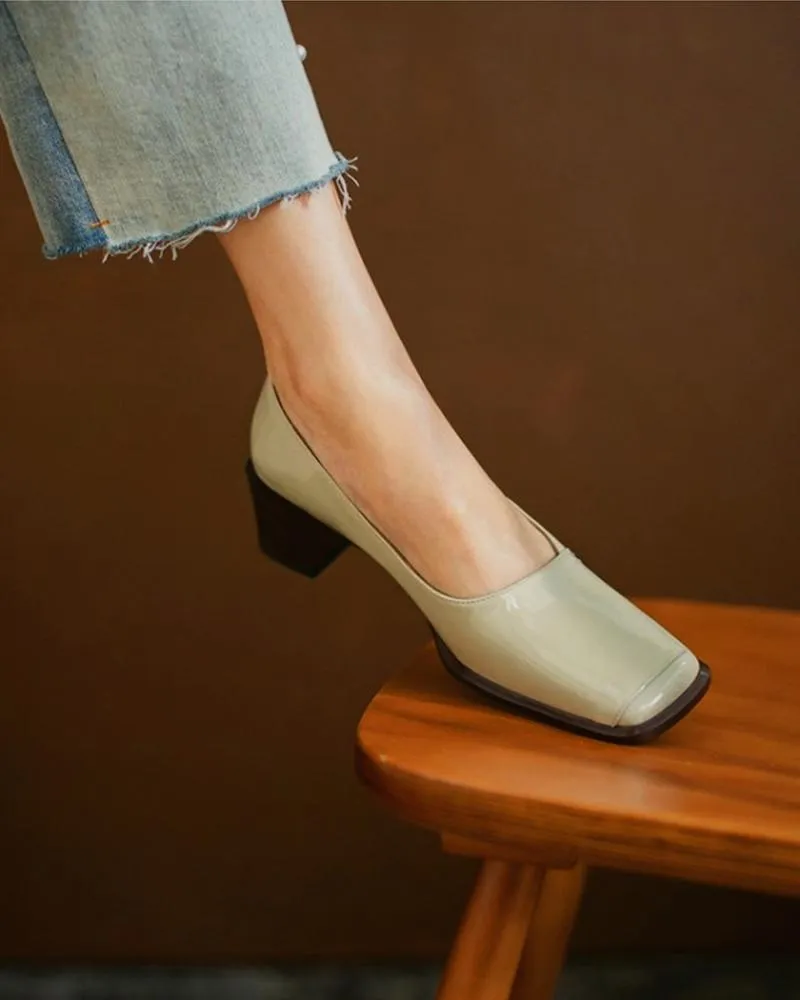 Square Toe Casual Slide Chunky Heels