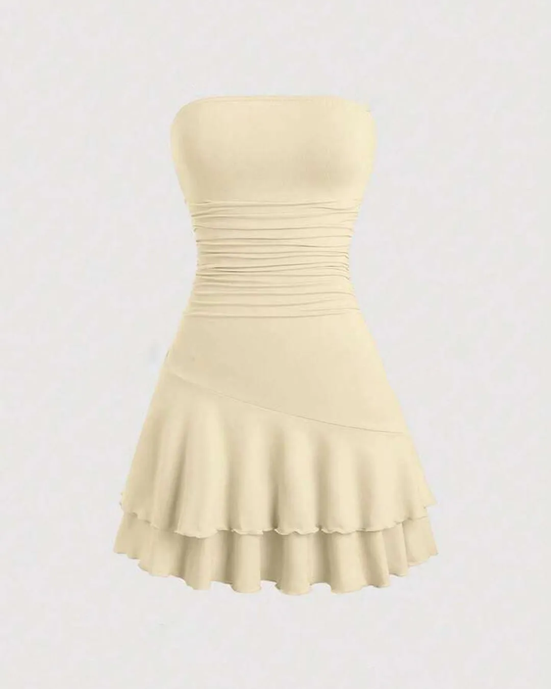 Strapless Off White Mini Dress With Cinched Waist