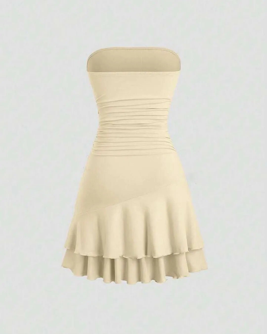 Strapless Off White Mini Dress With Cinched Waist