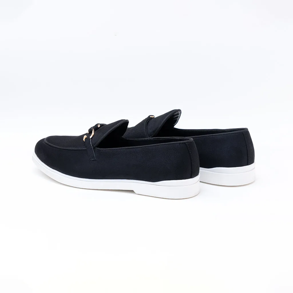 SUEDE LOAFERS WITH HOOK- BLACK