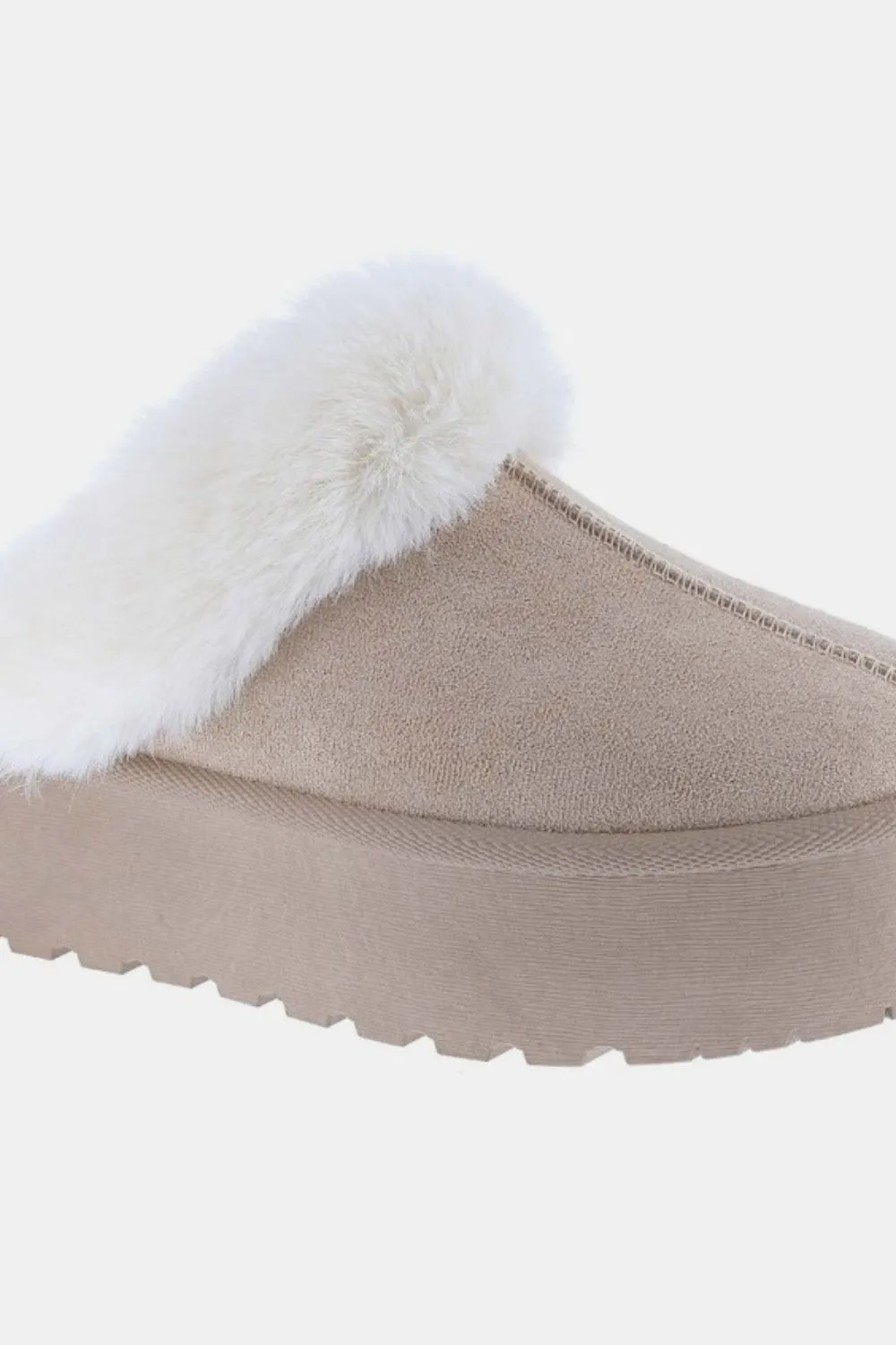 Taupe Fur Trim Snow Slippers (Online Only)