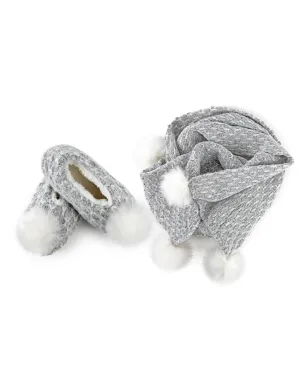 Tweed Knit Shawl & Plush-Lined Slipper Set