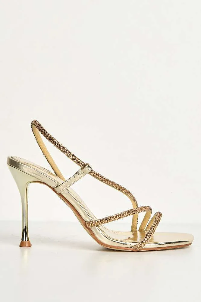 Val 3 Diamante Band Stiletto Heeled Sandals in Gold