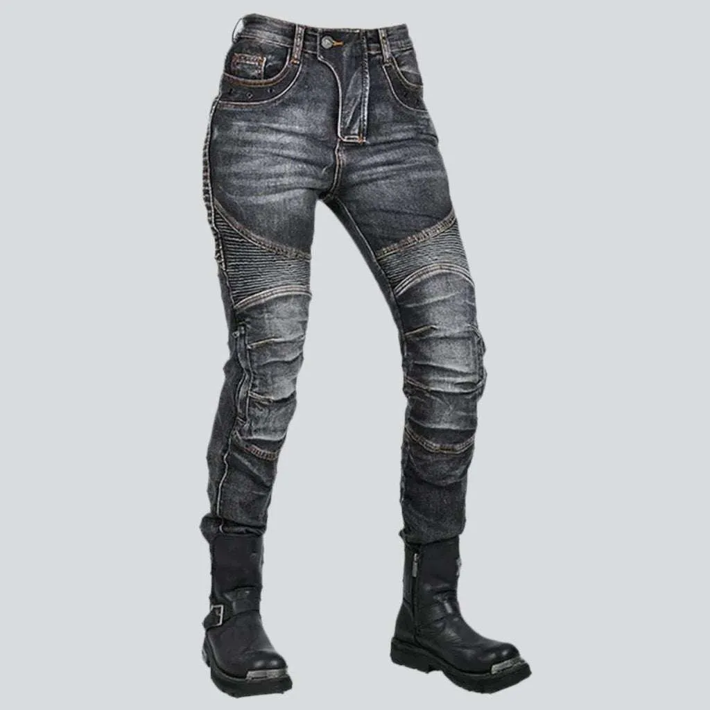 Whiskered men's biker jeans