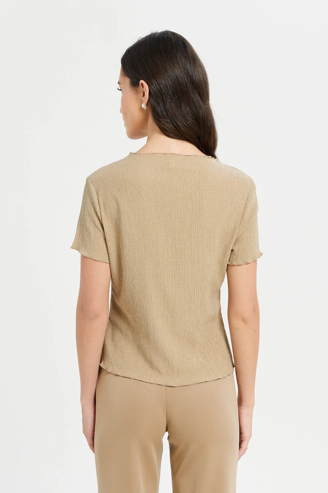 Women Beige Crinkled Top