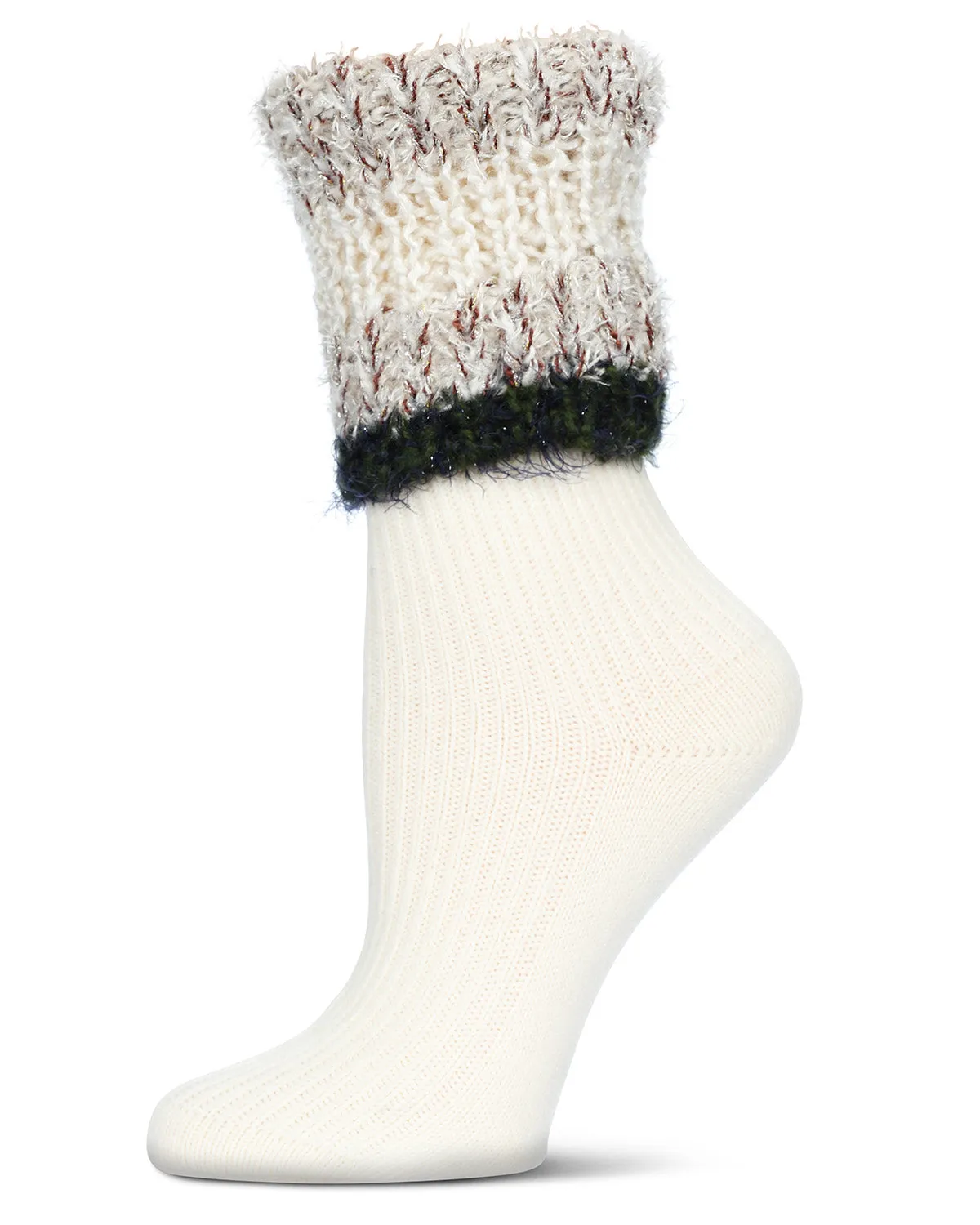 Women's Bellevue Furry Striped Cuff Ribbed Plush Crew Socks