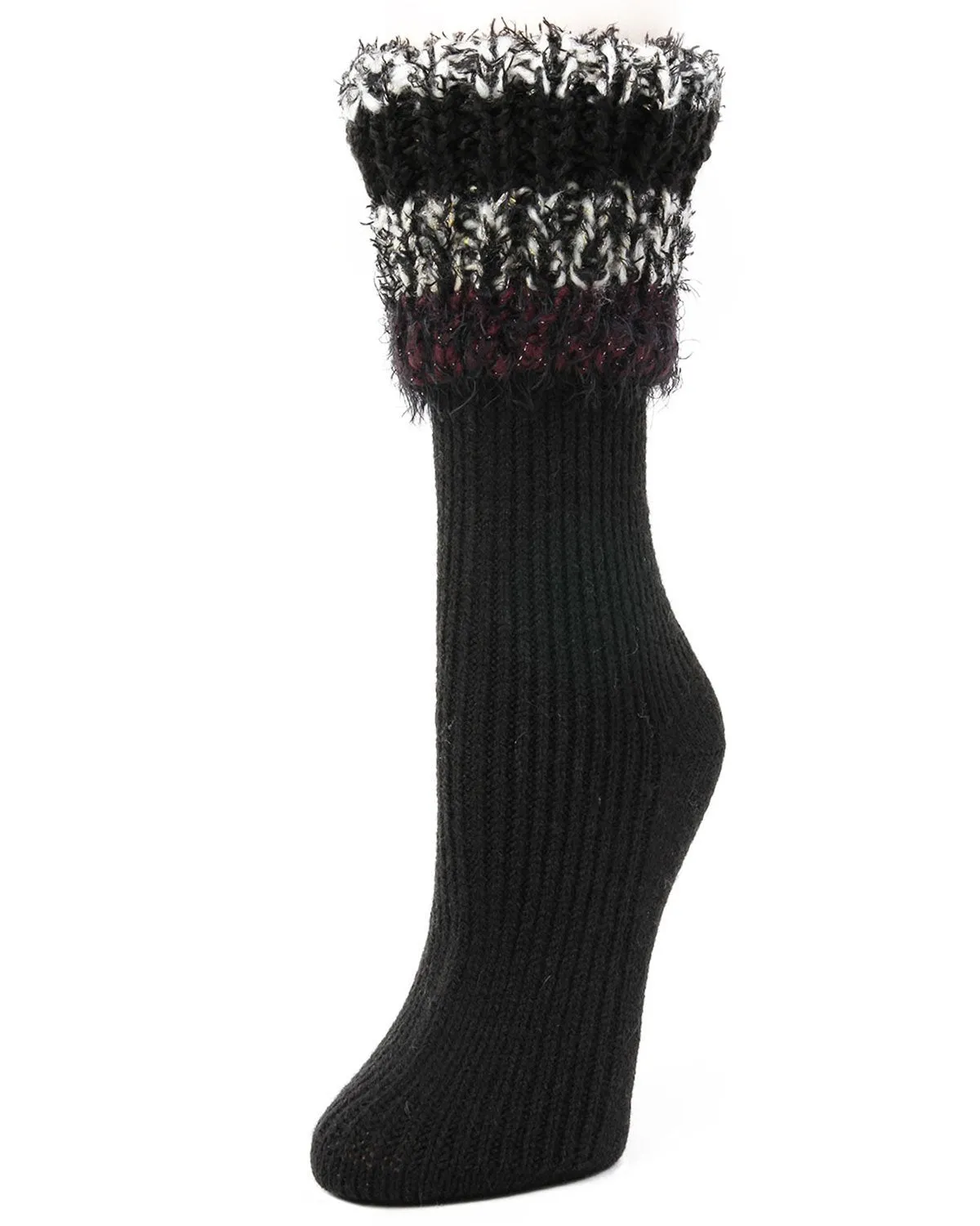 Women's Bellevue Furry Striped Cuff Ribbed Plush Crew Socks