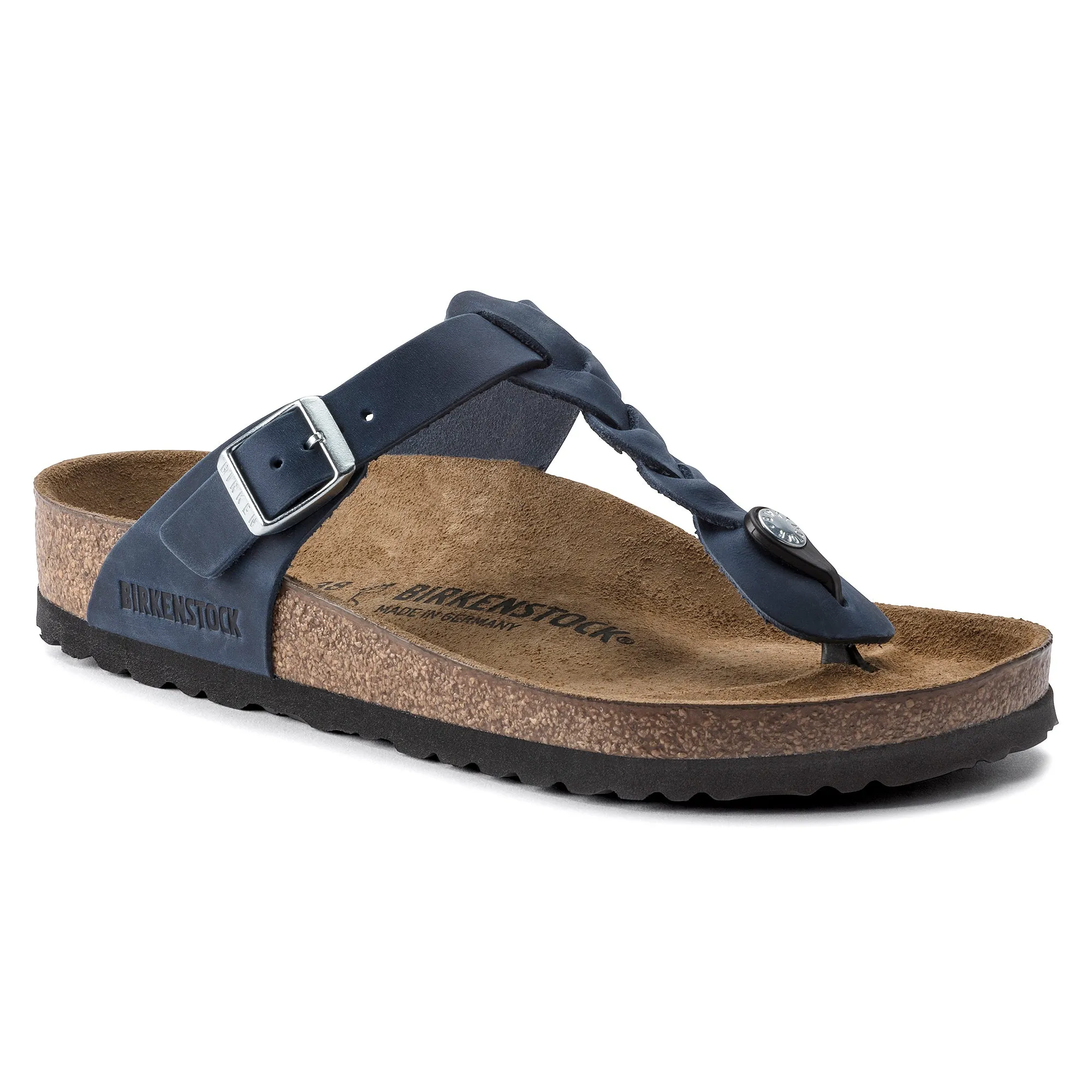 Women's Birkenstock Gizeh Braid Oiled Leather Color:  Navy