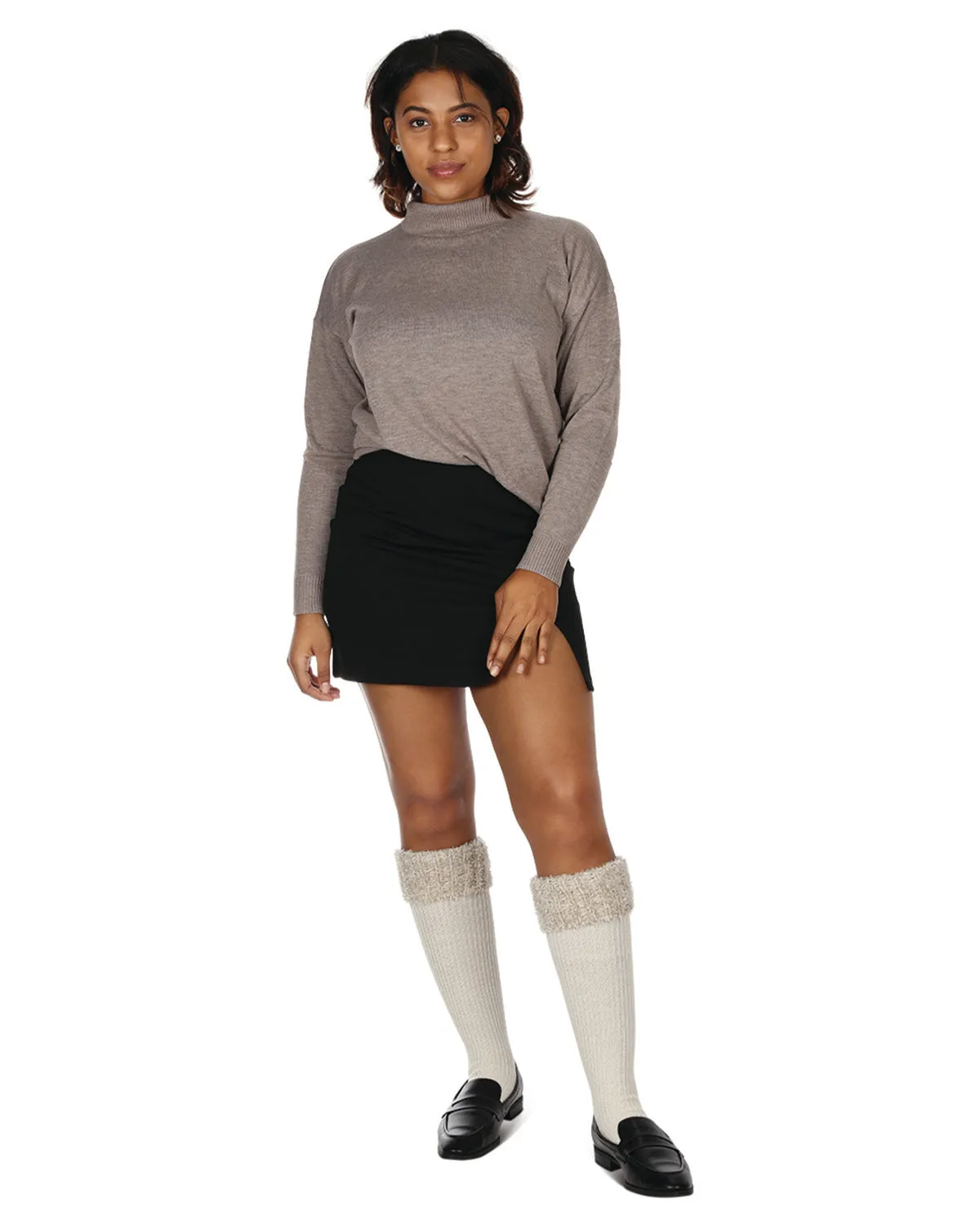 Women's Ribbed Braided Cuffed Plush Knee-High Socks