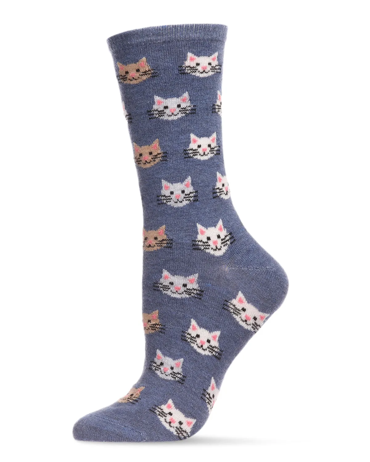 Women's Soft Cheerful Cat Face Cashmere Crew Socks