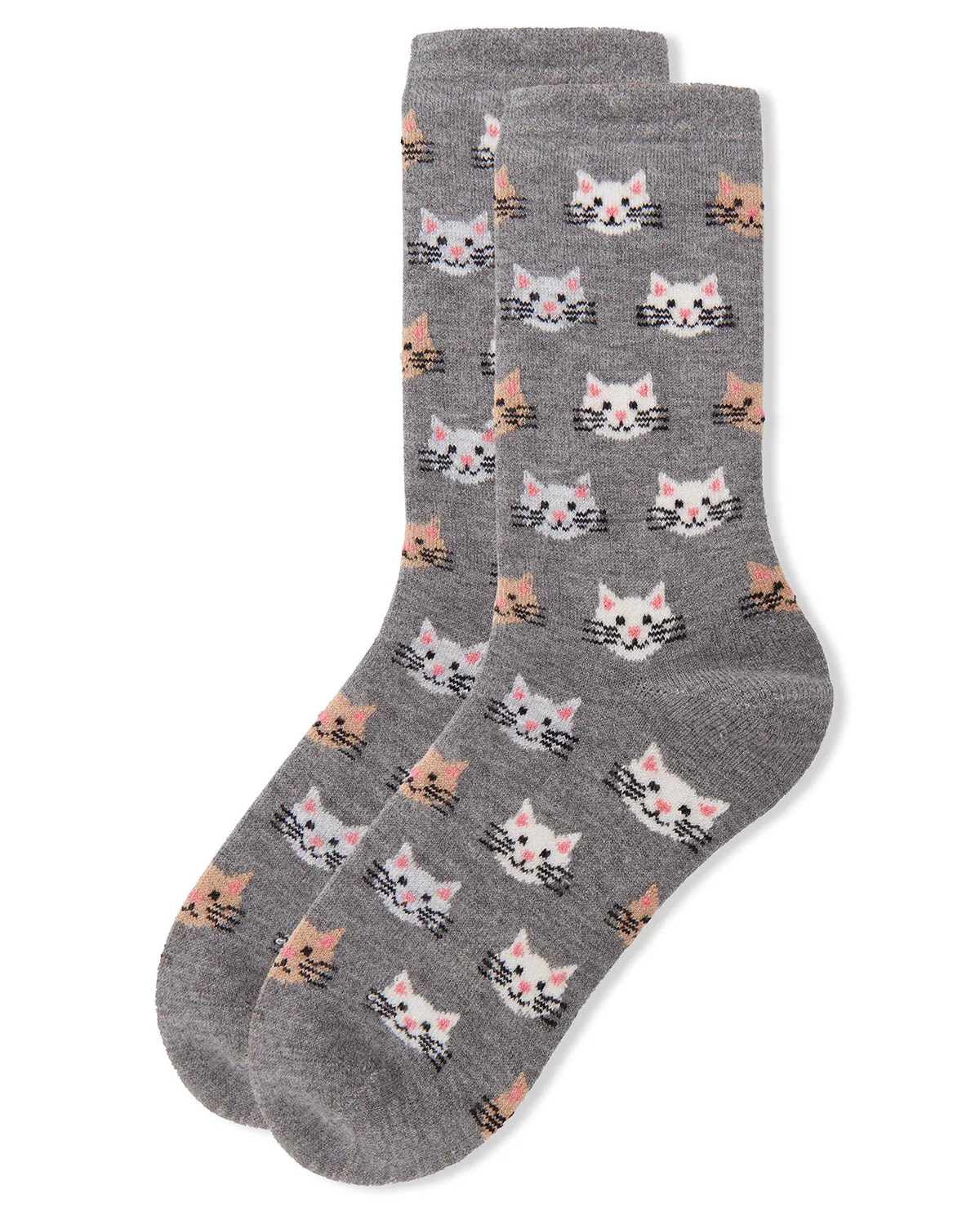 Women's Soft Cheerful Cat Face Cashmere Crew Socks