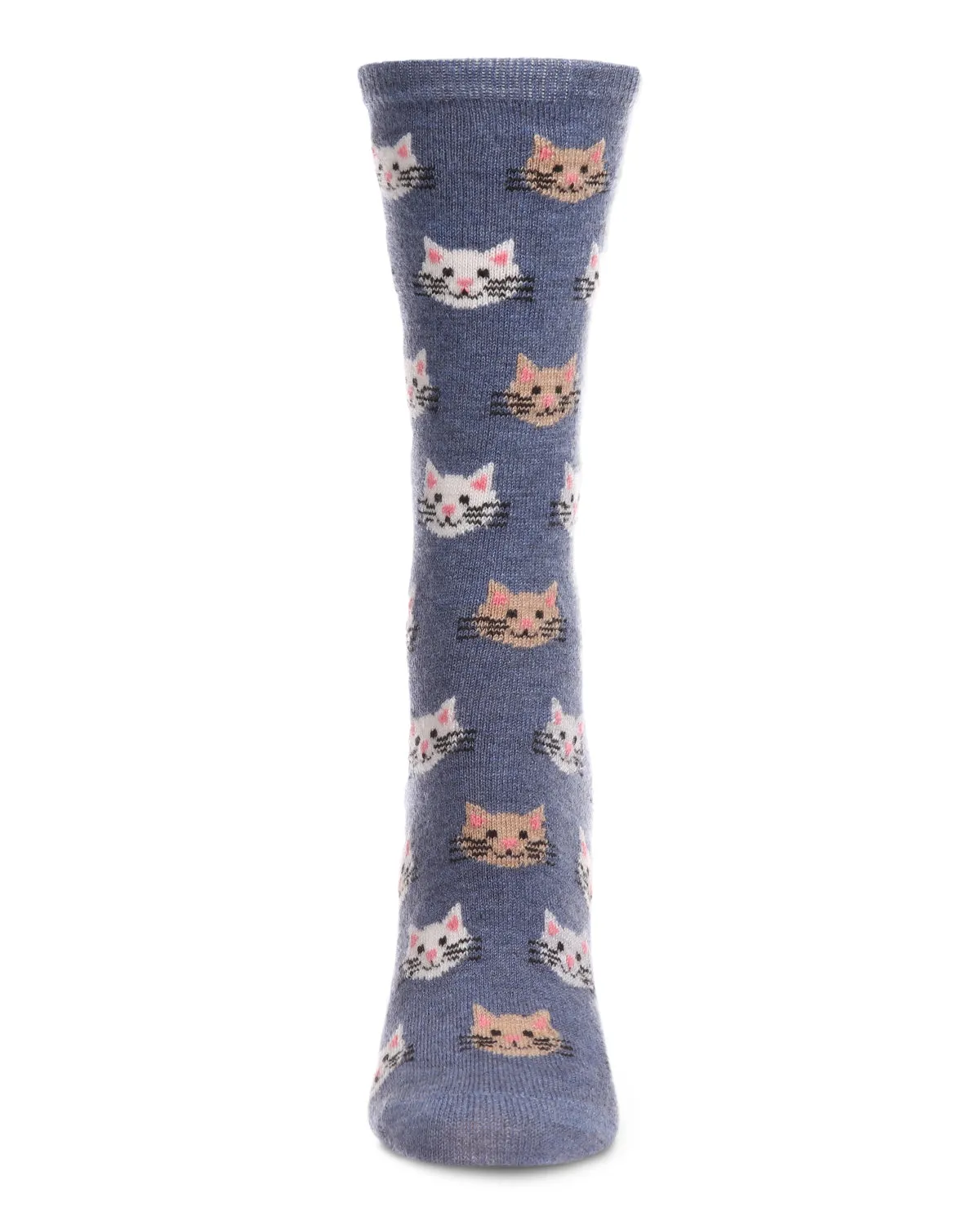 Women's Soft Cheerful Cat Face Cashmere Crew Socks