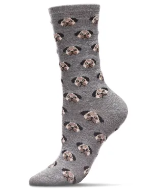 Women's Soft Pretty Puppy Dog Face Cashmere Blend Crew Socks