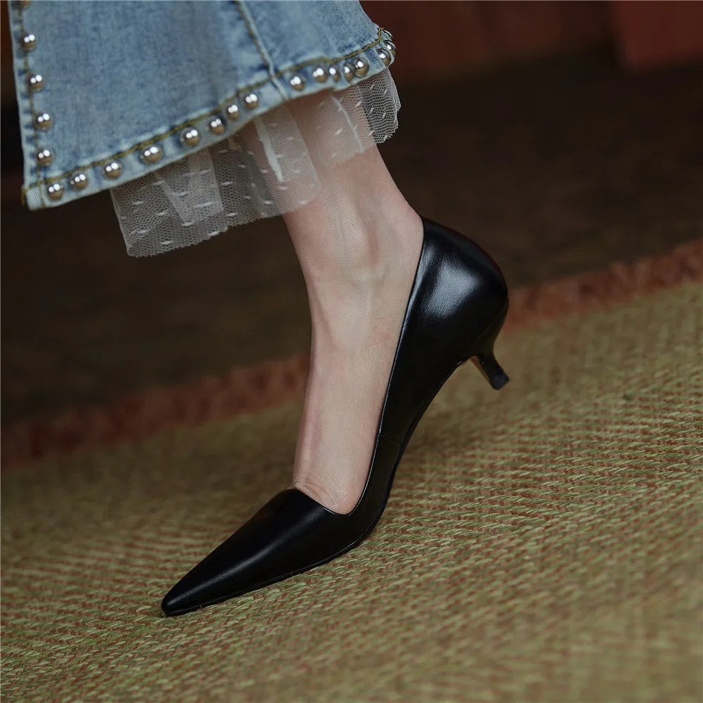 Xyla Handmade Pointy Toe Kitten Heels