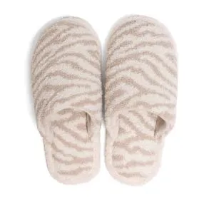 Zebra Fuzzy Slippers - Beige