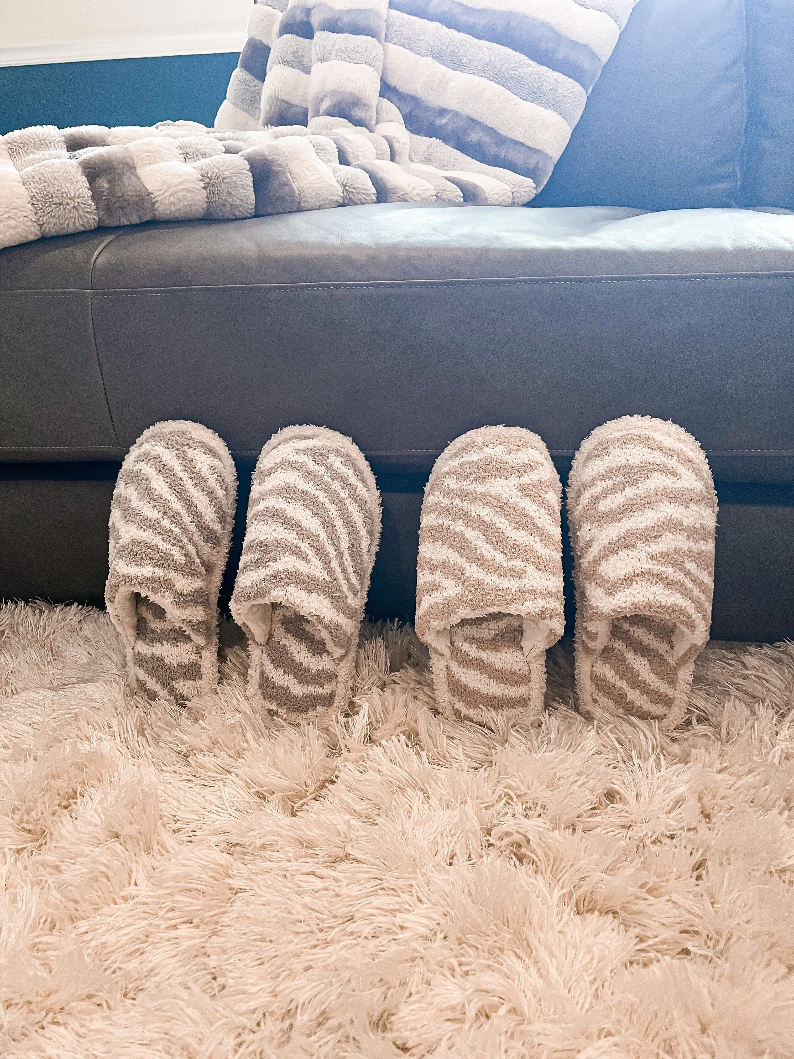 Zebra Fuzzy Slippers - Beige